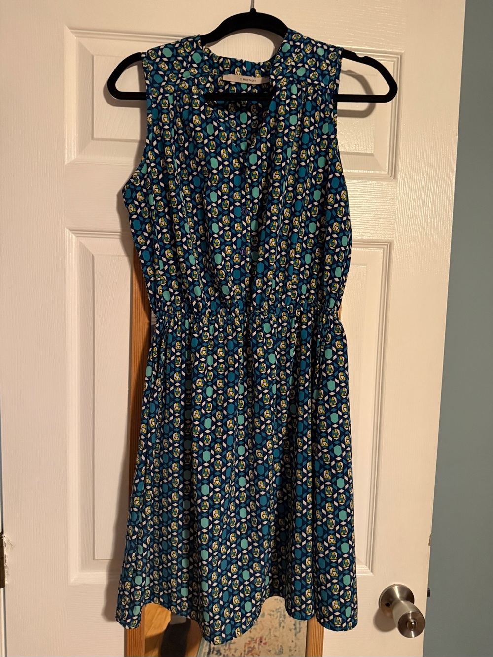 41 Hawthorn blue geometric sleeveless summer dress | size medium